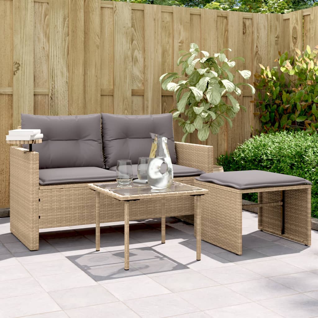 3-Delige Loungeset Met Kussens Poly Rattan