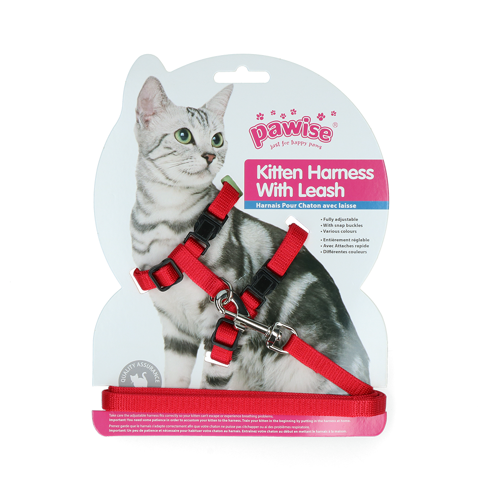 Pawise Kitten Harness With Leash Red/Blue S
