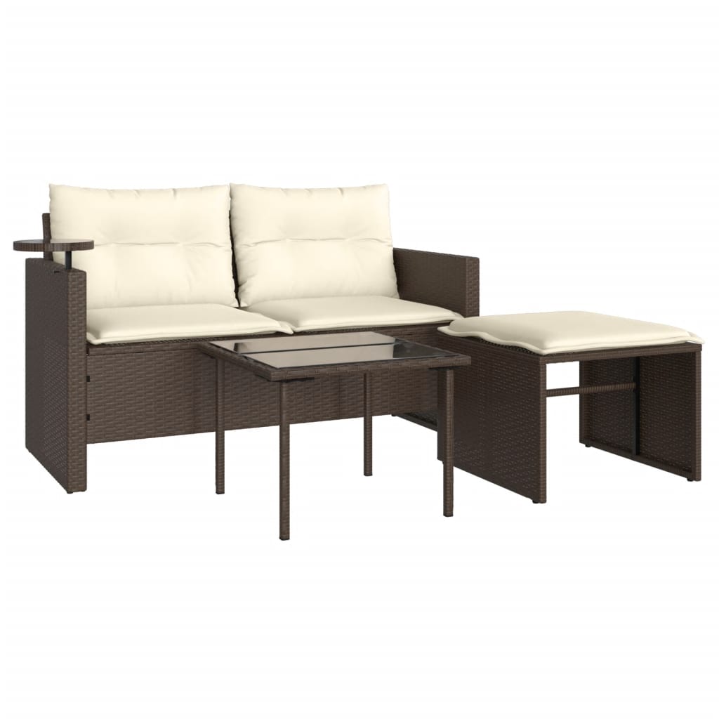 3-Delige Loungeset Met Kussens Poly Rattan