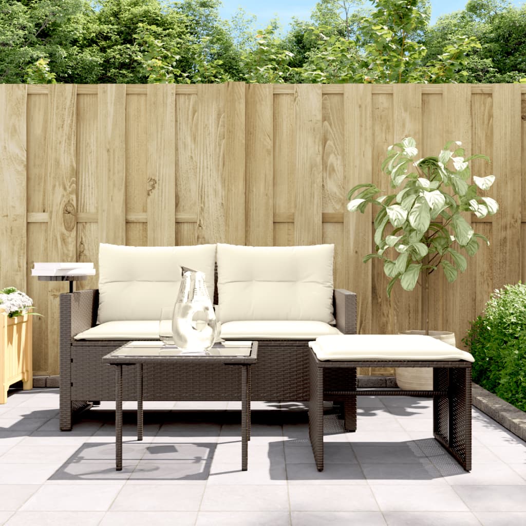 3-Delige Loungeset Met Kussens Poly Rattan