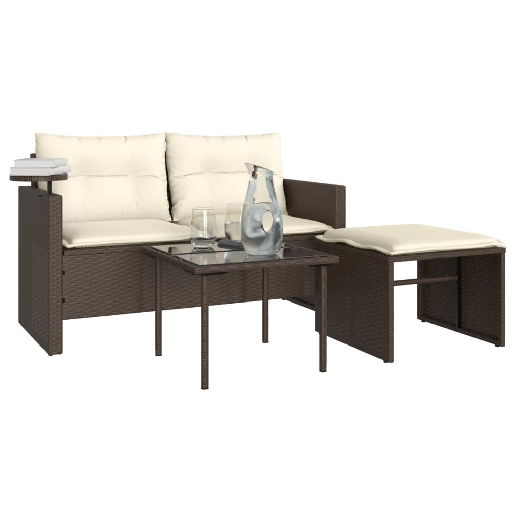 3-Delige Loungeset Met Kussens Poly Rattan