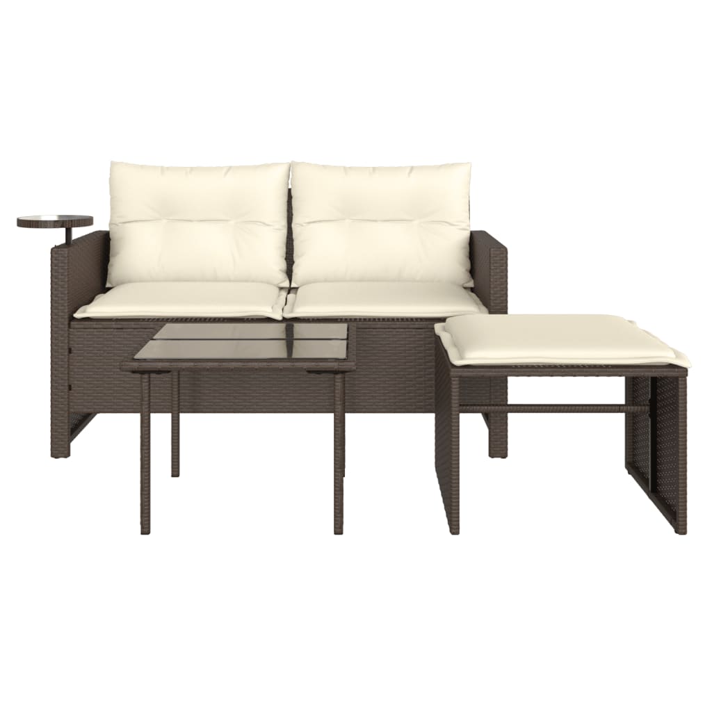 3-Delige Loungeset Met Kussens Poly Rattan