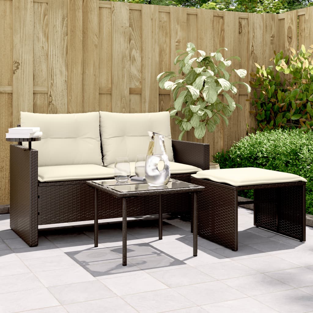 3-Delige Loungeset Met Kussens Poly Rattan