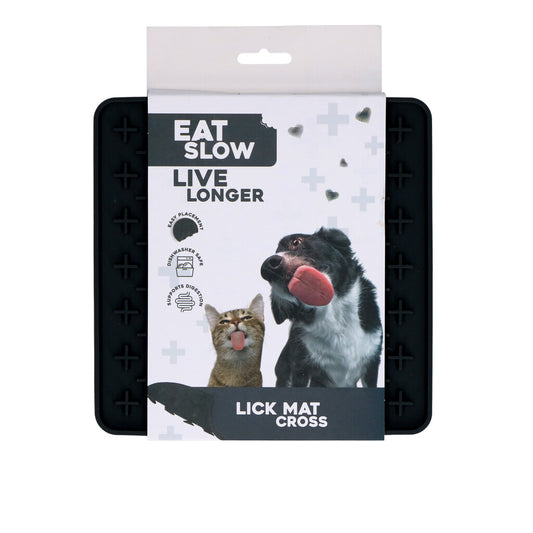 Eat Slow Live Longer Lick Mat Bones Zwart