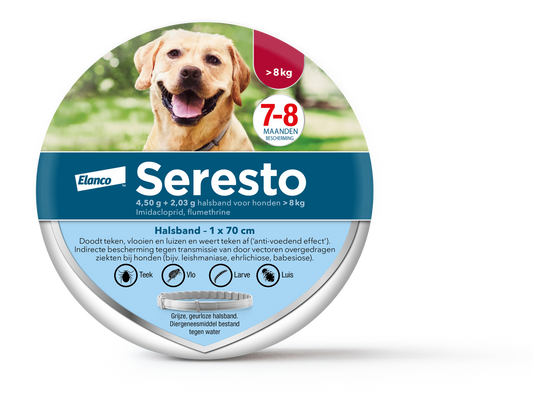 Seresto vlooien- en tekenband voor honden Vanaf 8 kg (4,50 g + 2,03 g)